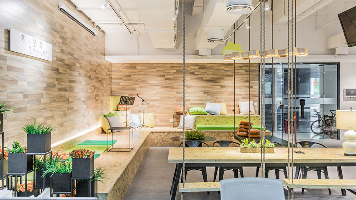 開放共享辦公室休息區(qū)域休息臺效果圖