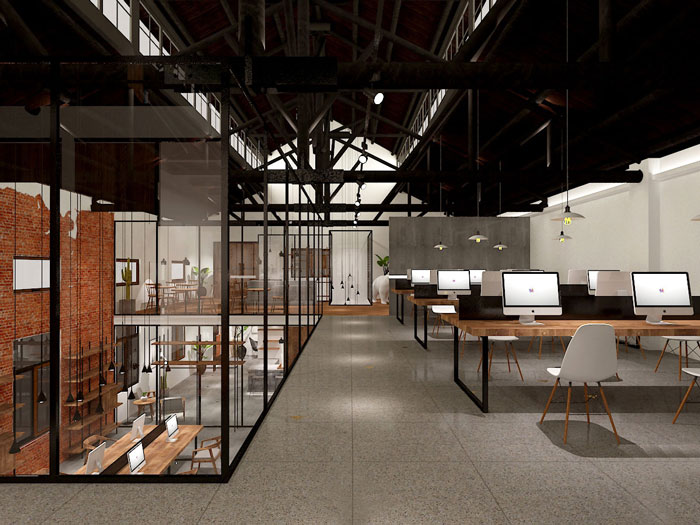 850平方廠房辦公室二樓辦公區域裝修設計案例效果圖