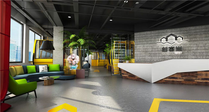 互聯(lián)網(wǎng)公司辦公室前臺裝修設計案例效果圖