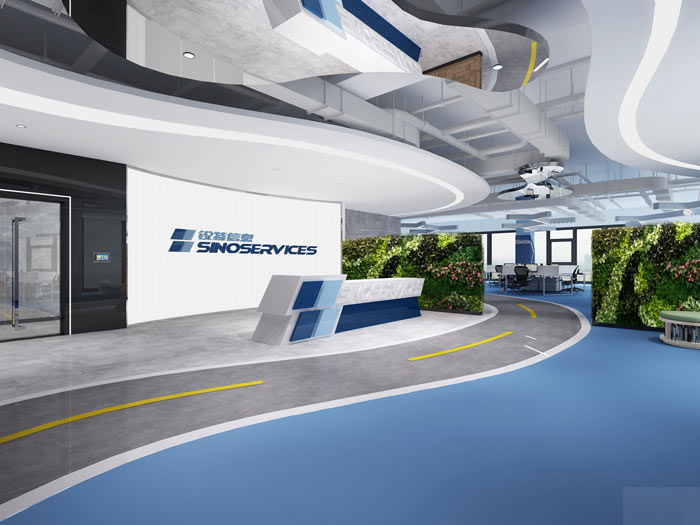 信息科技公司辦公室前臺裝修設計效果圖