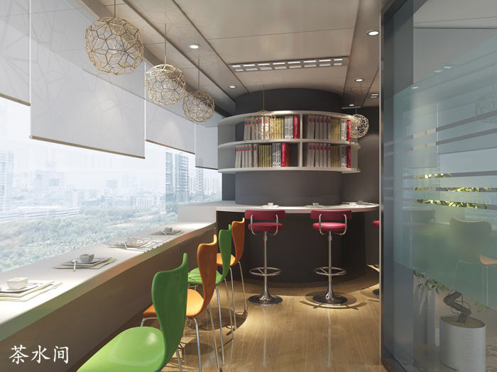 電子商務外包公司辦公室茶水間裝修設計效果圖