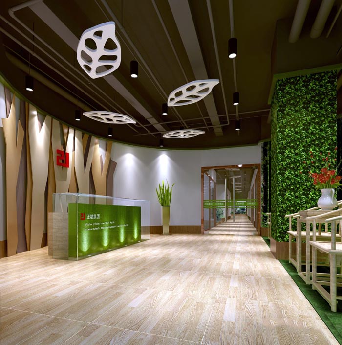 中式自然風格辦公室前臺裝修設計案例效果圖