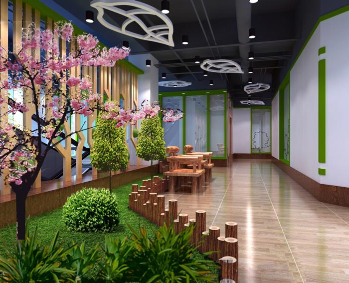 中式自然風格辦公室過道裝修設計案例效果圖