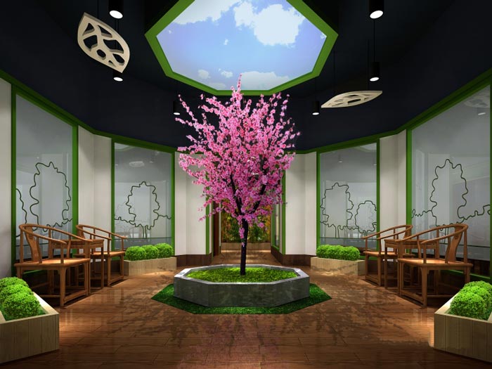 中式自然風格辦公室過渡區(qū)域裝修設計案例效果圖